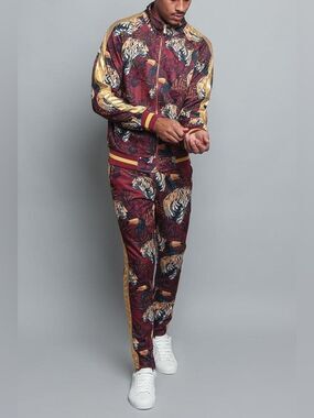(W1) G-STYLE USA, REAL TIGER FLORAL PRINT TRACKSUIT, Men's Size M